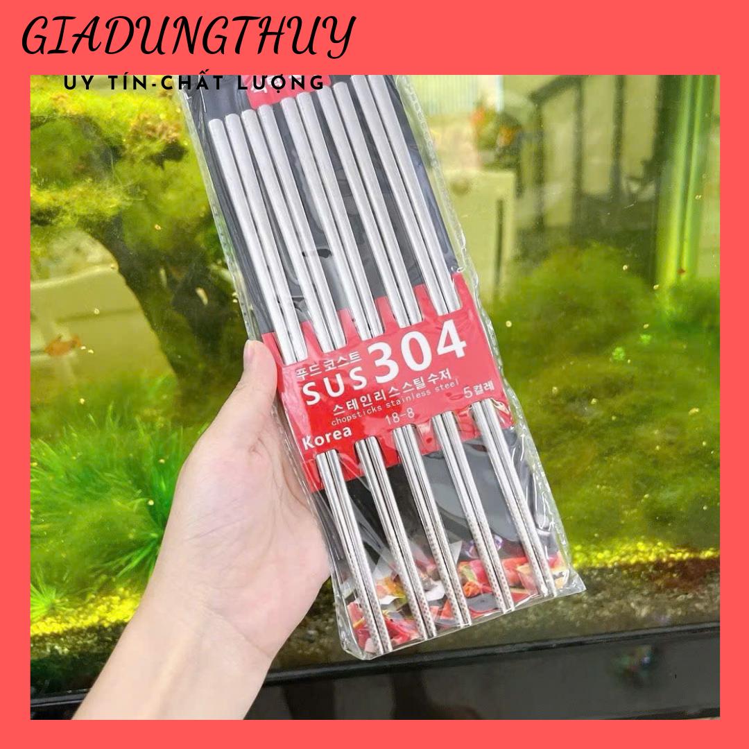 Combo 5 đôi đũa inox 304 Hàn Quốc - Đũa Inox 304 chống trượt cao cấp