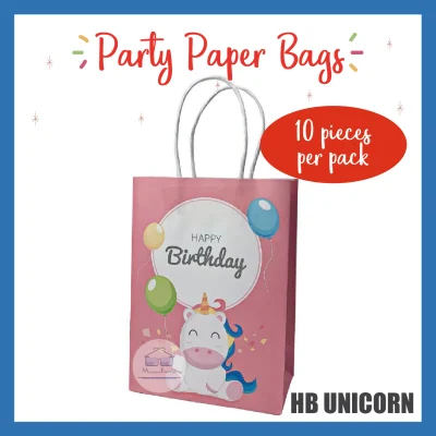 Party Paper Bags [HB UNICORN] - (10pcs Pack) DIY Kraft Birthday Gift Goodies Bag for Kids / Children