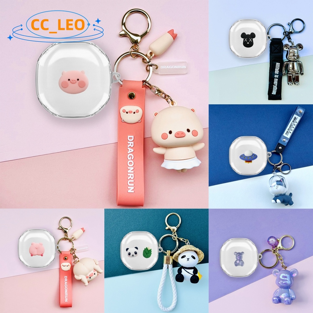 For Baseus AirNora 2 Transparent Case Protective Cover Cute Piggy Keychain