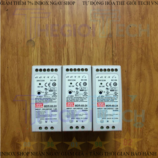 Nguồn cài ray Meanwell 24V-1A 24V-2A 24V-2.5A, 24V-3A MDR-20-24 MDR-60-24 .Hàng cũ tháo máy - MW 24V-2.5A