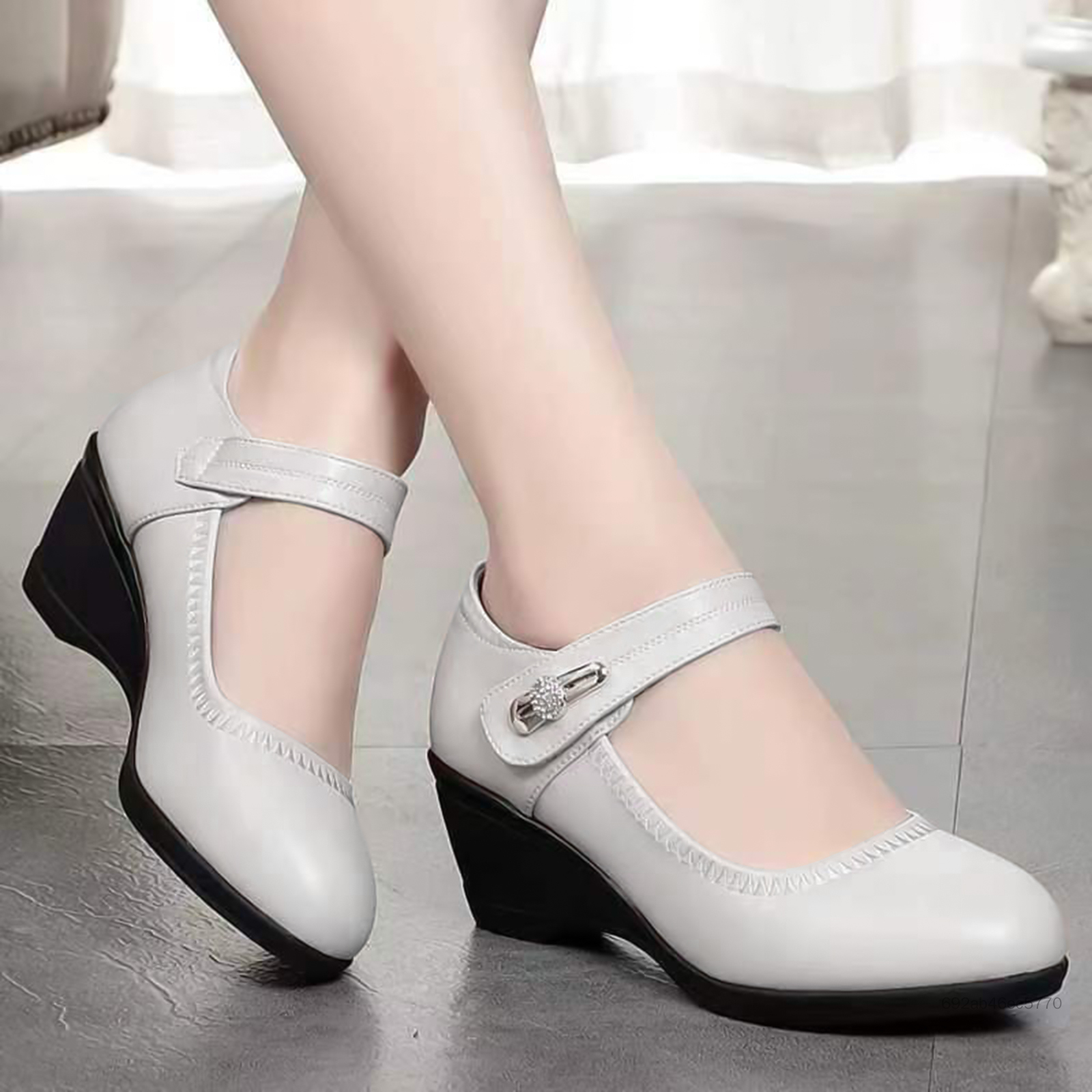 Nữ Da PU Mềm Giày Da PU Màu Bít Mũi Chun Gót Cho Tiệc Cưới Phòng Khiêu Vũ eWalker-VN - 3