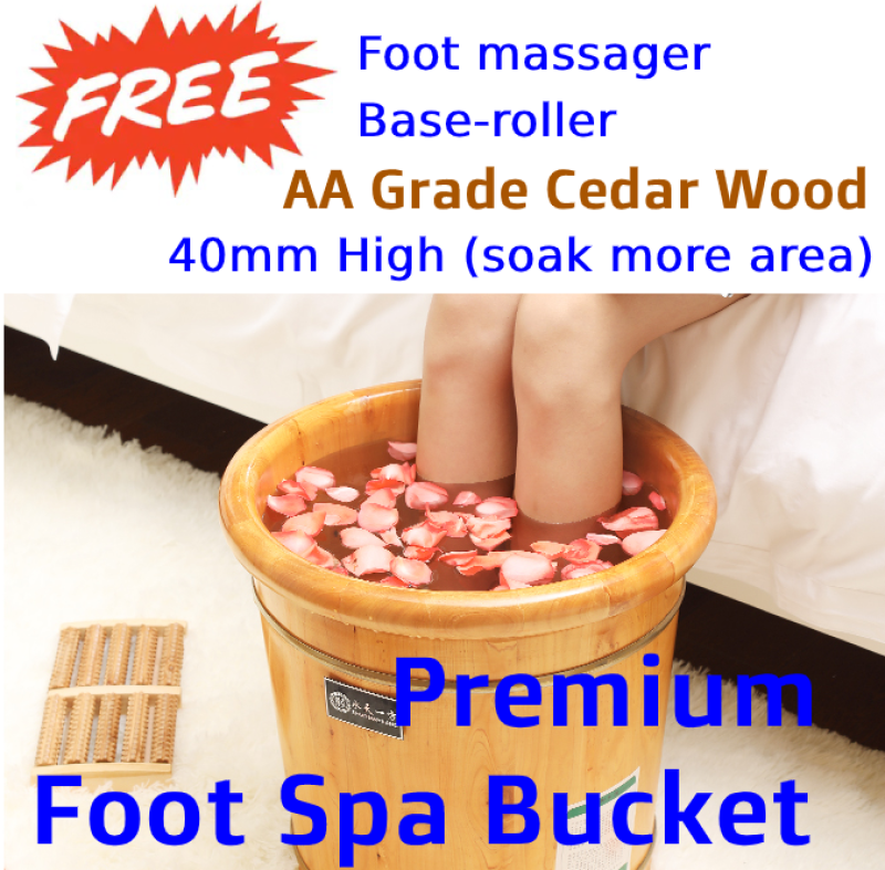 Buy (Promotion!) Premium Grade Cedar Wood Foot Spa Bucket with wooden foot massager and base roller - 40 cm Tall Singapore