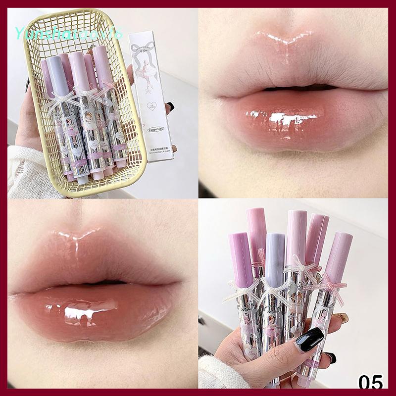 yunshataoxf Cappuvini cô gái múa ba lê gương pha lê Son bóng trang điểm nước thủy tinh môi men phim không thấm nước hình thành bọt biển đầu thạch môi tint - 5
