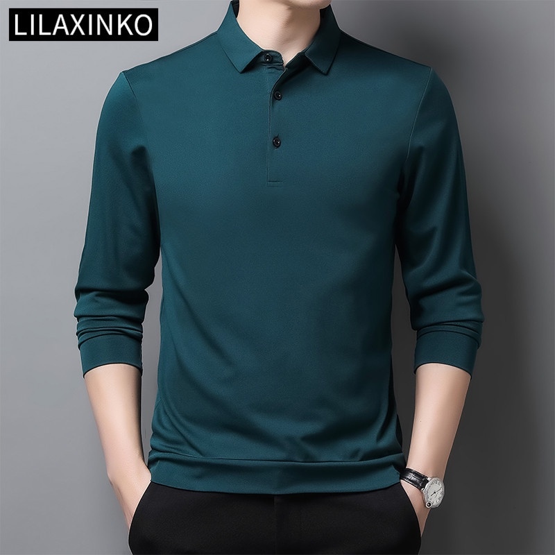 Men Long Sleeve Polo Collar T Shirt 