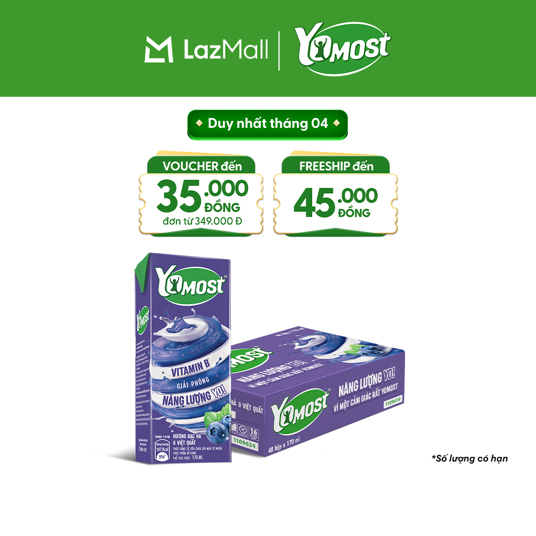 Thùng 48 Hộp Sữa Chua Lên Men Tự Nhiên Yomost Hương Bạc Hà Và Việt Quất 170ml (48x170ml)