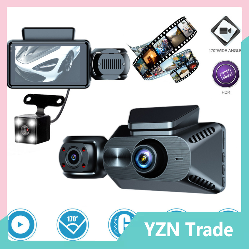 YZN ready stock 3 Lens Car Dash Cam 3.0 Inch IPS Screen Parking Monitor