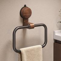 MMLUCK Aluminum Alloy Walnut Wood Towel Holder Medieval Style No Drilling Towel Hanging Rack Durable Rotatable Bathroom Towel Ring Bathroom