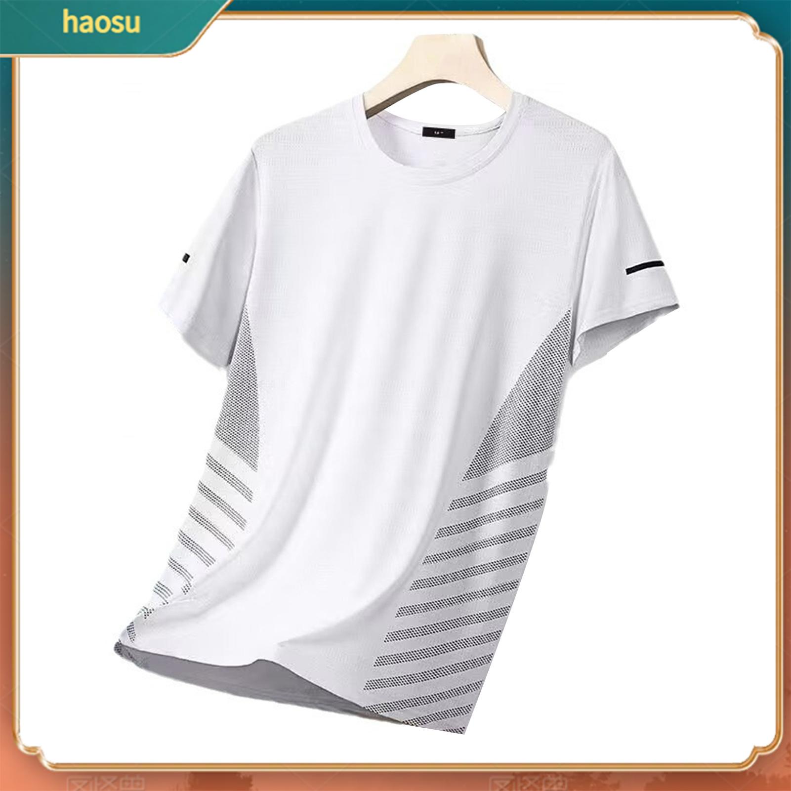 haosu Loose Fit Breathable T-shirt Men Quick-dry T-shirt Men's Quick-dry Breathable Mesh T-shirt Loose Fit Athletic Tee for Jogging Gym Fitness Training Outdoor Workouts – Lightweight Summer Sports - 1