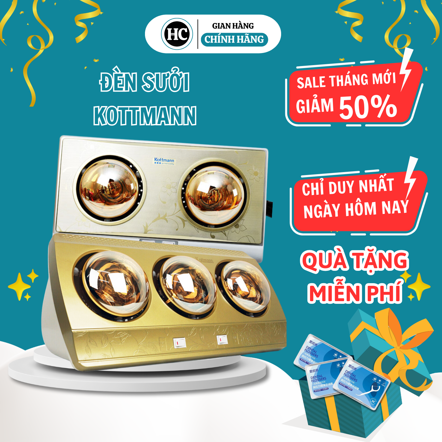 Đèn sưởi nhà tắm 3 bóng kottman 825w