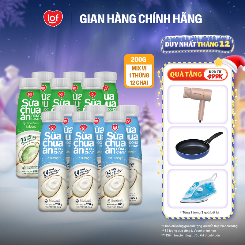  Sữa chua ăn đóng chai LOF mix vị thùng 12 chai x 200g 