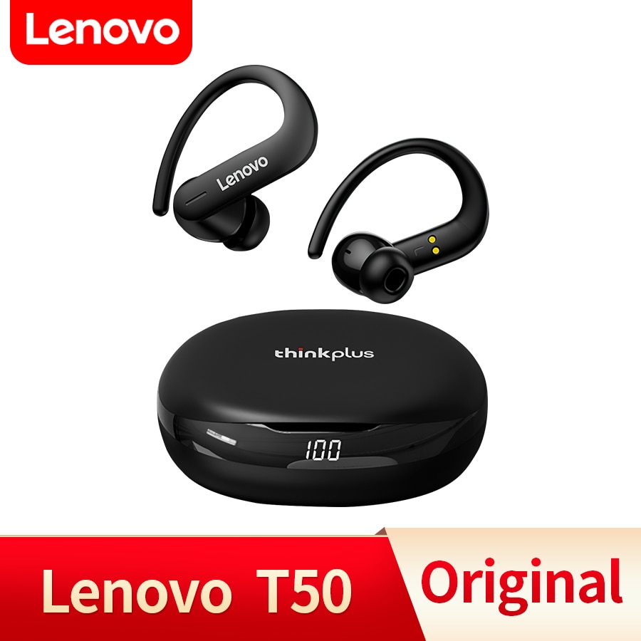 Lenovo T50 Tai nghe TWS bluetooth 5.3 Tai nghe không dây thể thao tai nghe HIFI Giảm tiếng ồn Tai nghe trong chống nước với Mic