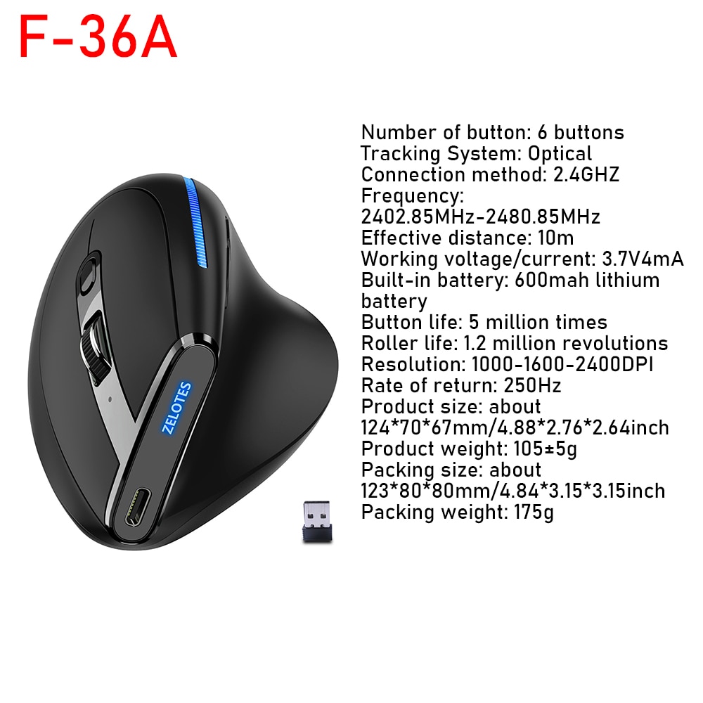 Zelotes F-26C Chuột đứng 2.4G Chuột chơi game không dây chuột quang công thái học Gamer mause 3200DPI 8 nút cho Máy Tính Xách Tay PC