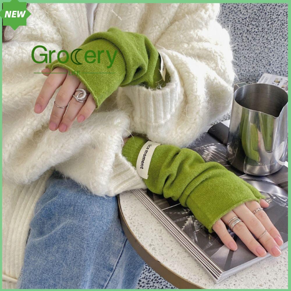 GROCERY LIFE Không ngón Găng tay dài Giữ ấm cánh tay Cashmere Găng tay hở ngón khuỷu tay Phong cách Hàn Quốc Tay áo giả Băng cổ tay mắt cá chân Nữ