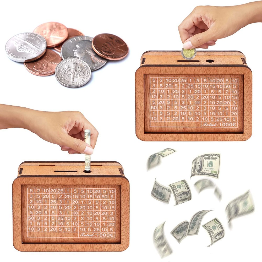 BEYO7 Bằng gỗ Hộp đựng tiền Với bộ đếm mục tiêu tiết kiệm tiền Tái sử dụng Heo đất Sử dụng tại nhà Thủ công Khay đựng tiền xu Giúp thói quen tiết kiệm