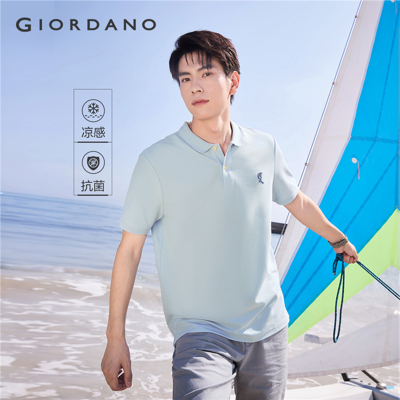 GIORDANO Nam Áo Sơ Mi Polo Làm Mát Đá Thêu Áo Sơ Mi Polo Tay Ngắn Thoáng Khí Mùa Hè Thời Trang Áo Sơ Mi Polo 01014400