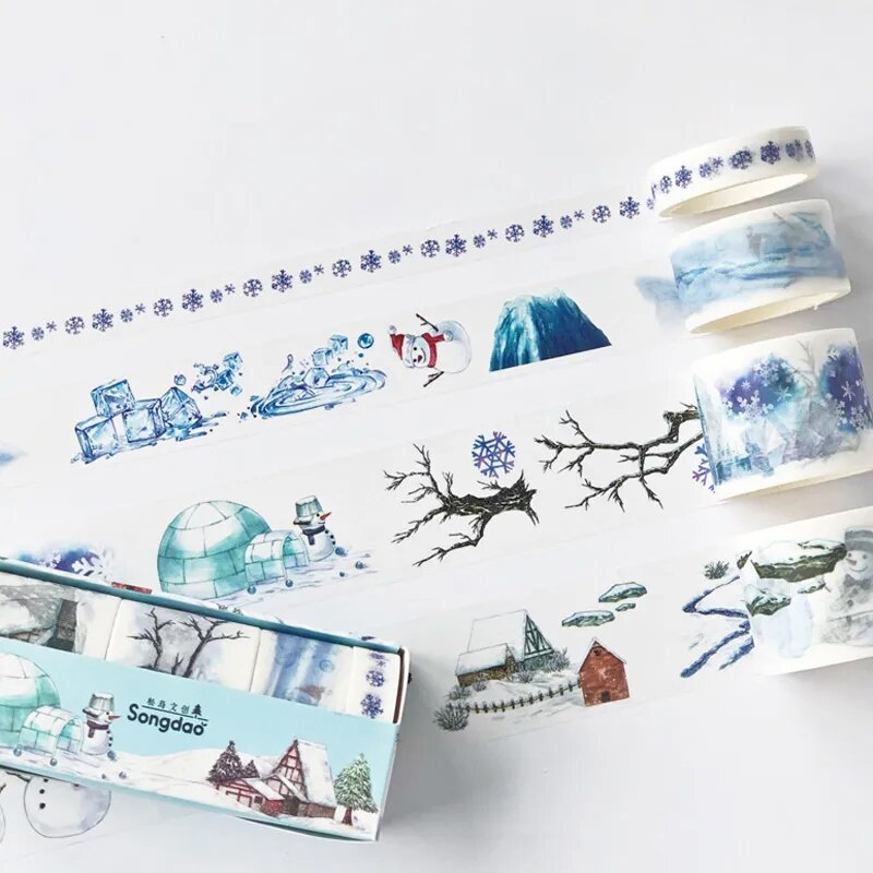 100% mới 4 cuộn/hộp Snowman mùa đông scape Băng keo hình scrapbooking băng dính trang trí nhật ký trang trí album