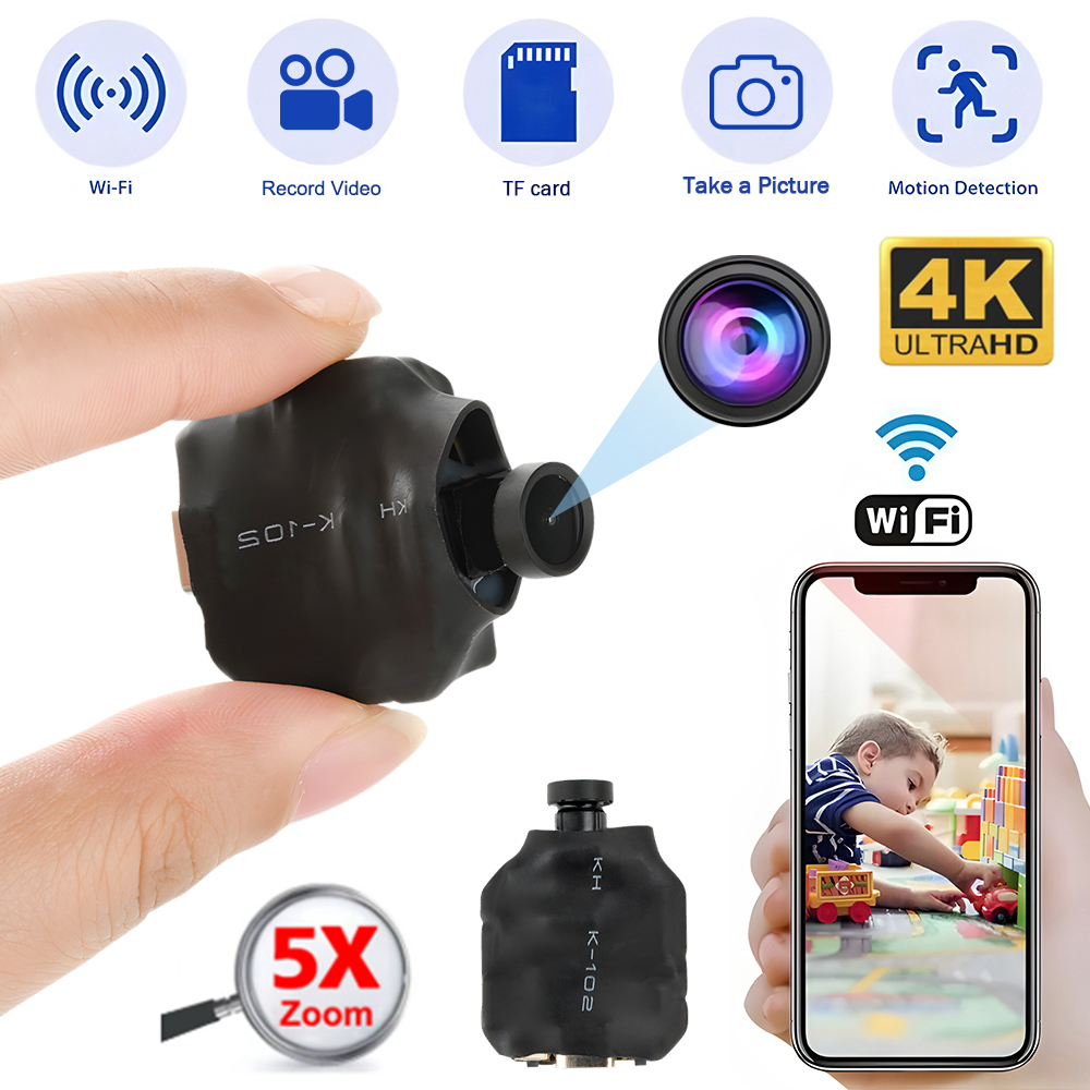 Máy ảnh Mini IP WIFI không dây độ nét cao Máy ảnh tự làm Zoom 5x cảm biến chuyển động xem từ xa video thời gian thực độ nét cao, cảnh báo đẩy kích hoạt chuyển động phát lại/chụp ảnh/ghi âm từ xa