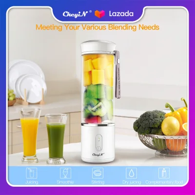 Ckeyin Portable Juice Blender with 6 Blades USB Rechargeable Fruit Mixing Machine Travel Juicer for Shakes and Smoothies HB163