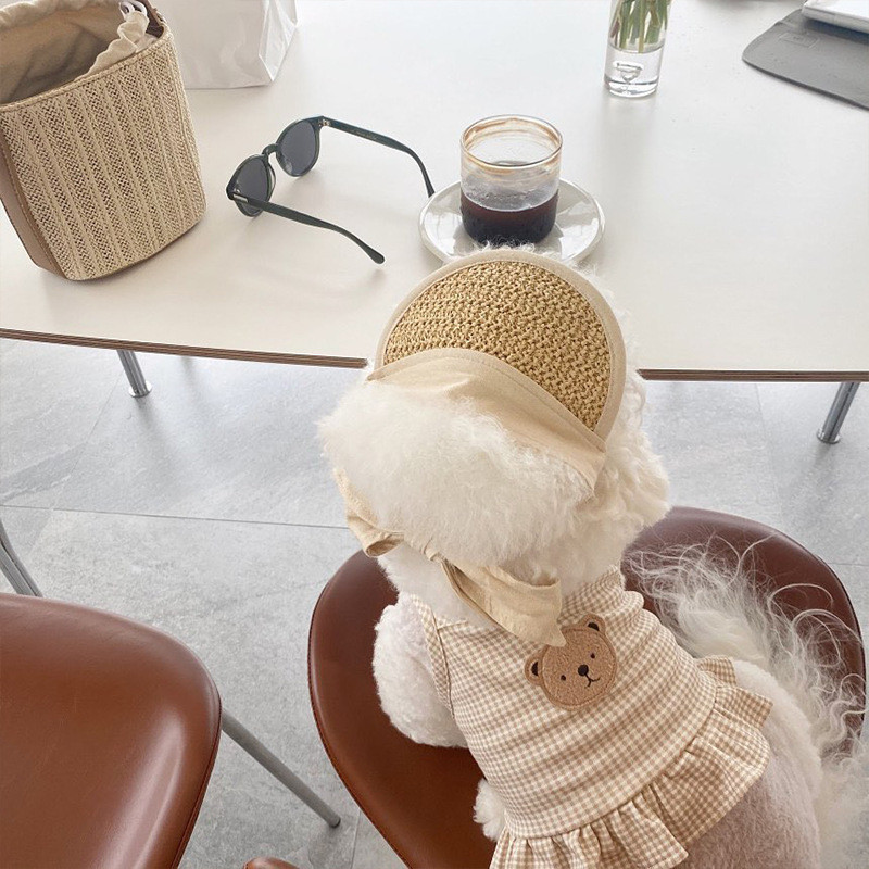  Quần áo thú cưng váy cho thú cưng áo cho mèo gấu kẻ sọc váy dây phong cách đồng quê Ins 