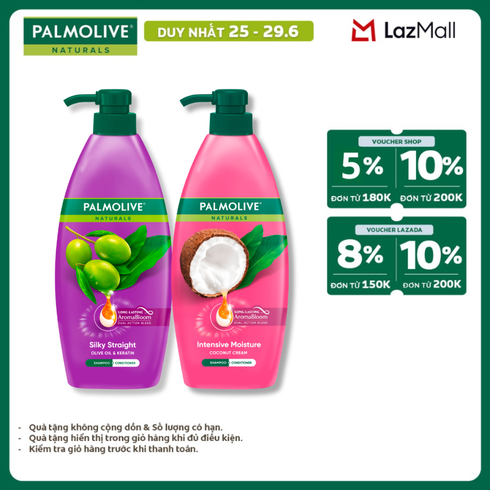 [Chỉ 25-29.6_X2 Voucher giảm đến 20%] Bộ 2 Dầu gội Palmolive kèm xả 2-trong-1 chiết xuất thiên nhiên 600ml