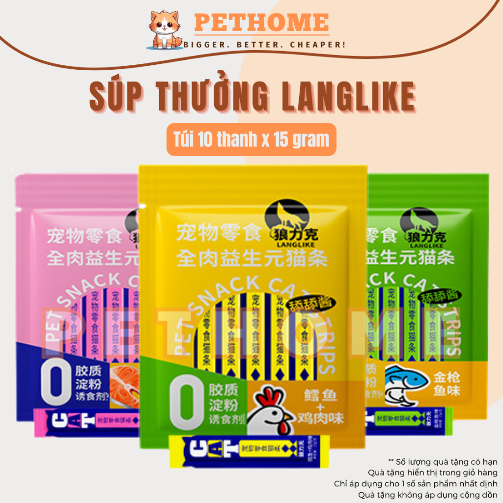 [Combo 10 Thanh] Súp Thưởng LANGLIKE Cho Mèo 15g, Bổ Sung Nước, Dinh Dưỡng, Kích Thích Ăn Uống