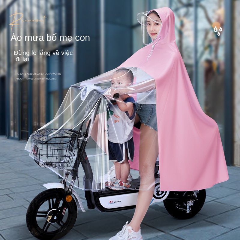Giá sỉ áo mưa ô tô chạy pin điện PVC mẫu mẹ con dài chống mưa bão toàn thân có thể mang theo áo mưa chuyên dụng cho trẻ em