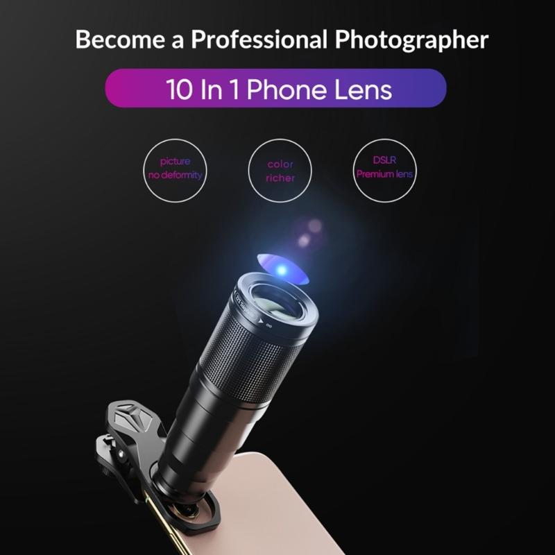 10 in 1 Mobile Phone Camera Lens Include Radial CPL Star Flow Filters 22X Telephoto Fisheye Lens Wide Angle Macro Lens Giá 773,622 Đồng*Miễn phí vận chuyển