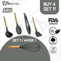 JIB Utensil Silicone Buy 4 Get 1 / Bundle Utensil Silikon / Sutil Silikon Tahan Panas Gagang Kayu / Kitchenware