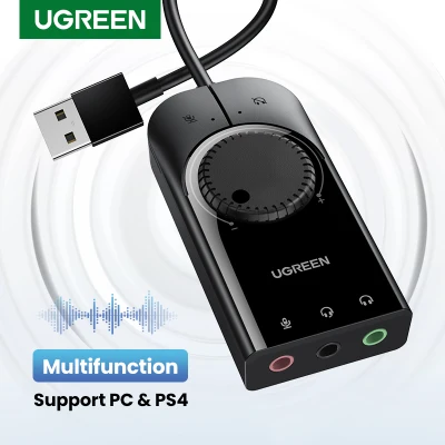 UGREEN USB Sound Card External Audio Card 3.5mm USB Adapter USB to Earphone Headphone Audio Interface for Computer PS4 Sound Card-Intl