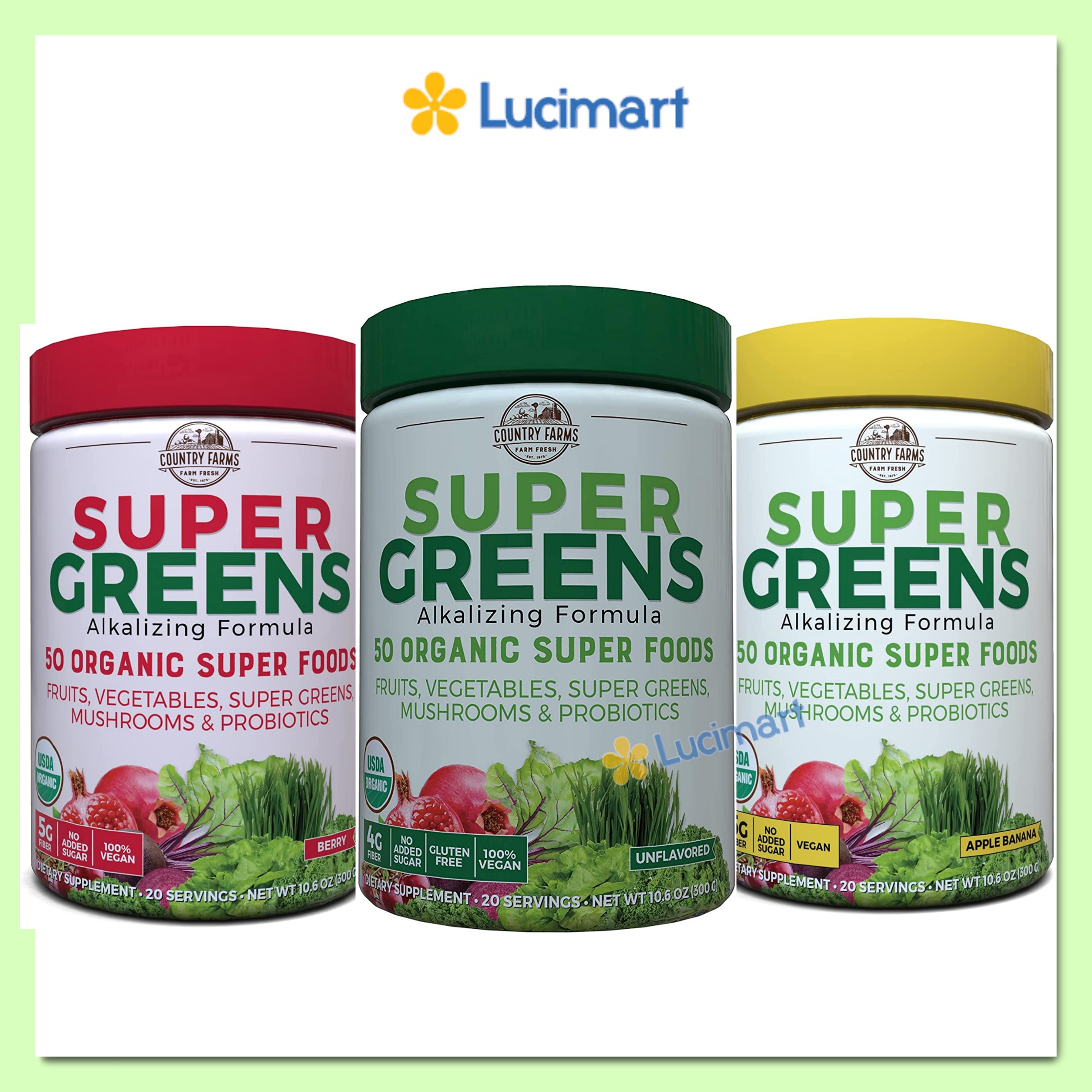 Bột siêu thực phẩm hữu cơ rau xanh Country Farms Super Greens 50 Organic