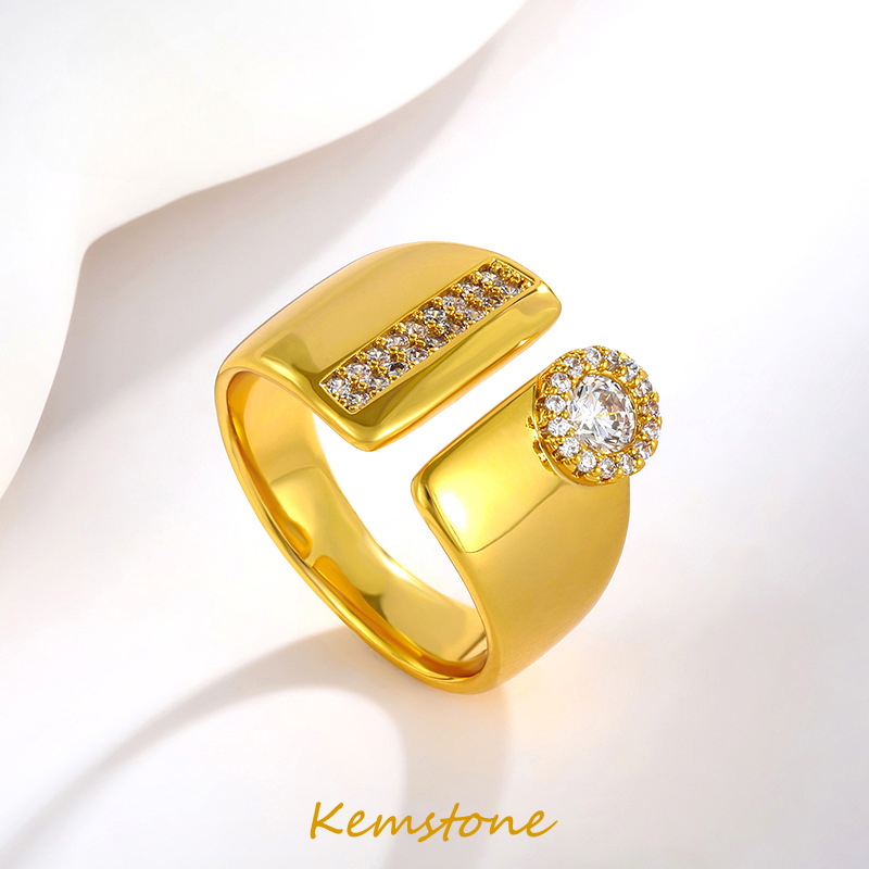 Kemstone Fashion Hip Hop Gold Plated Shiny Cubic Zircon Crystal Geometric Ring for Women Adjustable Jewelry Gift ราคา 172 บาท*ส่งฟรี