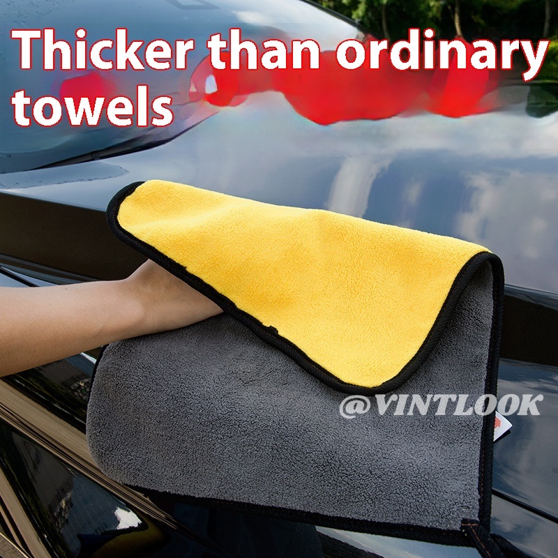 VINTLOOK Car Wash Towel Dual Use in Car and Home Thick Absorbent Lint-Free Two-Color Double-Sided Coral Fleece Cleaning Cloth ราคา  10 บาท*ส่งฟรี