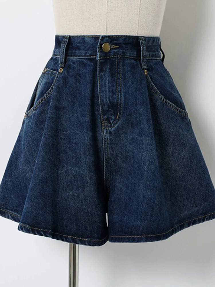 Ftlzz Quần short denim ống rộng dáng rộng cổ điển cho nữ mùa hè mới Quần Short Jean màu trơn cạp cao thường ngày thời trang nữ