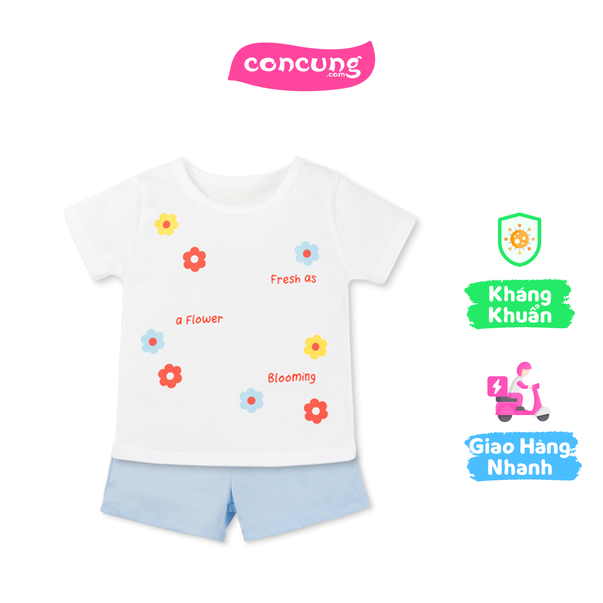 Bộ bé gái ngắn Animo Easy TX0925058 (1Y,Trắng-dương,TT07)