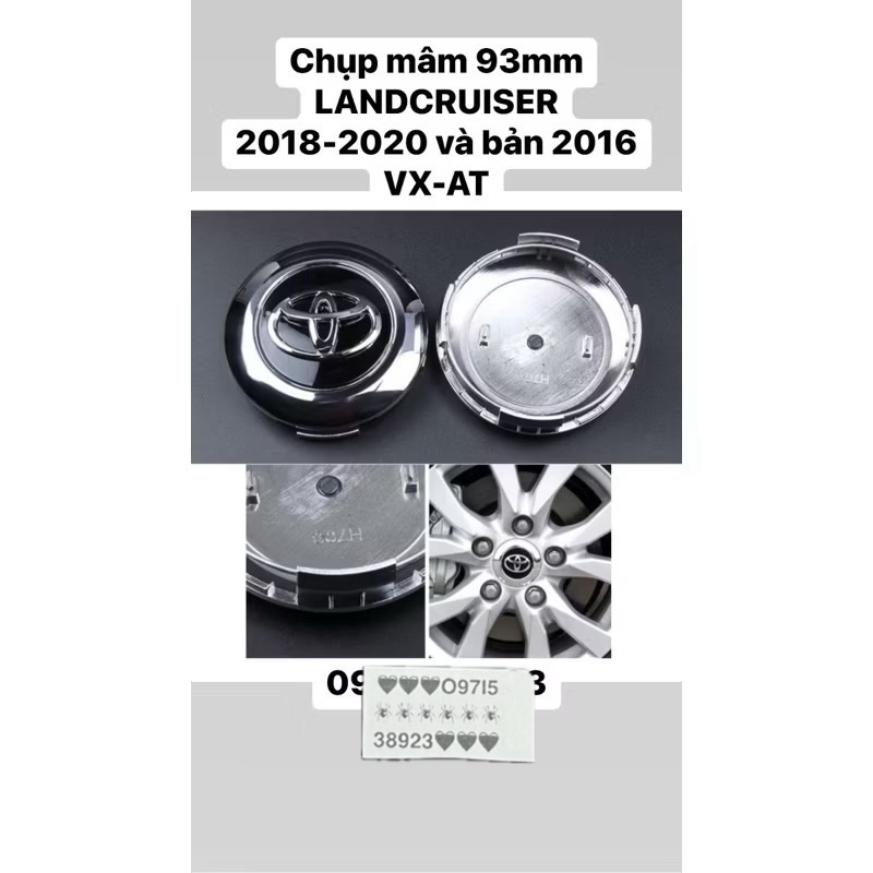Logo chụp mâm, ốp lazang 93mm bánh xe ô tô Toyota Land Cruiser 2018-2020 và bản 2016 VX-AT hàng xịn