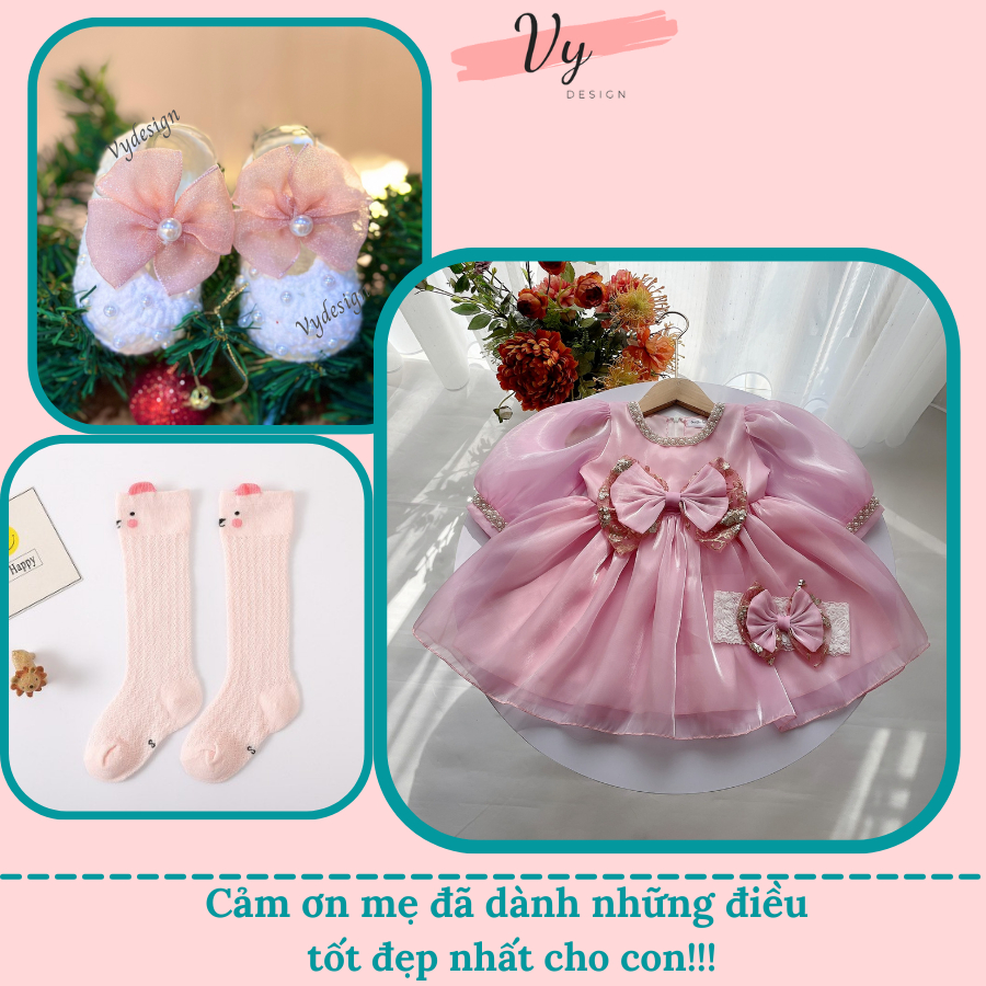 Váy Công Chúa Cho Bé Gái Sơ Sinh VY DESIGN. Váy Body Bé Gái Kèm Phụ Kiện. Đầm Đầy Tháng, Đầm Cho Bé 