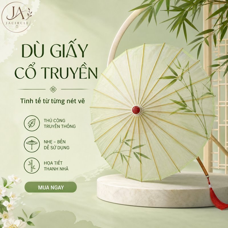 JACIRCLE ô giấy tre thủ công phong cách cổ trang hoa văn cổ điển bền chắc chống nắng đạo cụ chụp ảnh múa cưới