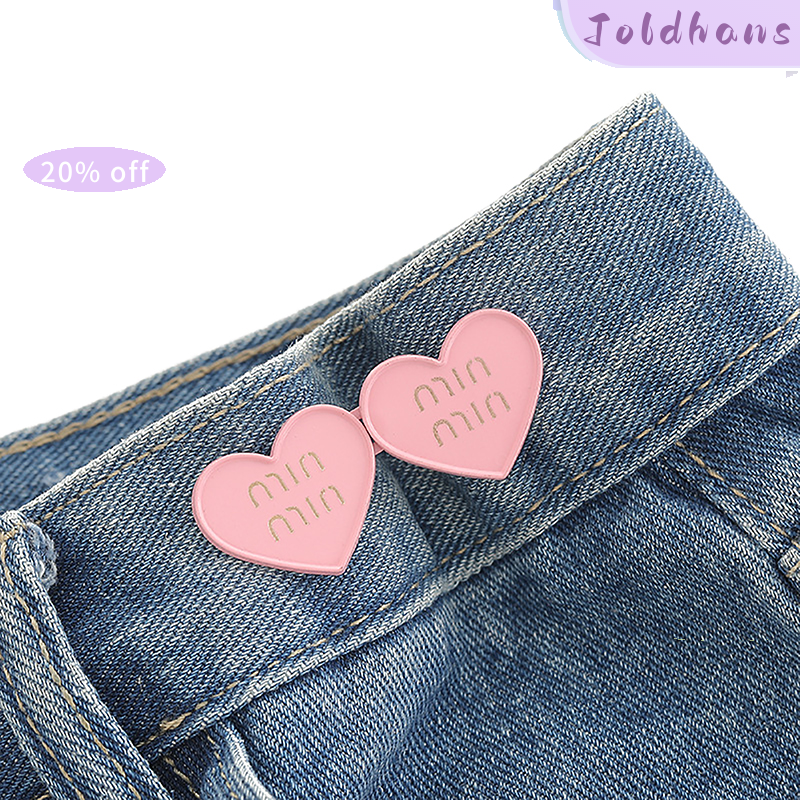 Joldhans 1 cặp hình trái tim có thể điều chỉnh jean thắt chặt nút thắt eo khóa Snap quần khóa Extender thay thế jeans nút attacher pins