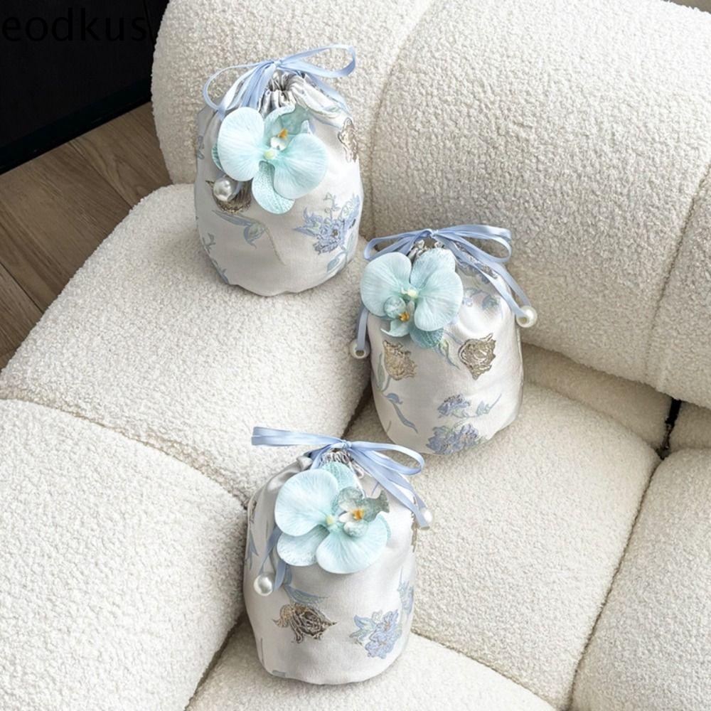 EODKUS  dây chuyền hoa Túi đeo cổ tay Thắt Nút Tua Rua Khí chất In Túi nhỏ Ngọt ngào Túi trang điểm Túi kẹo cưới Bé gái