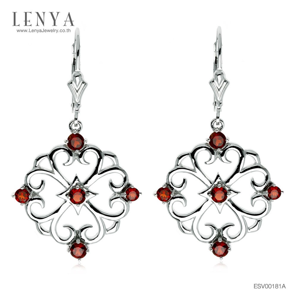 Lenya Garnet Gemstone Earrings Strengthens the Mind, Brings Success and Stability. Size 3 Mm. 925 Sterling Silver Body, Plated with White Gold. ราคา 3,900 บาท*ส่งฟรี