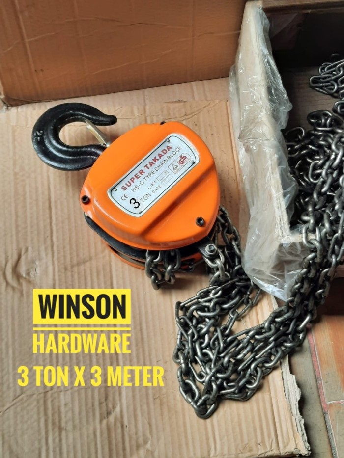 PROMO- TAKEL 3 TON X 3 METER SUPER TAKADA - CHAIN BLOCK 3T X 3M - MINAMIA SHOP Harga  1,560,000 rupiah*Gratis Ongkir