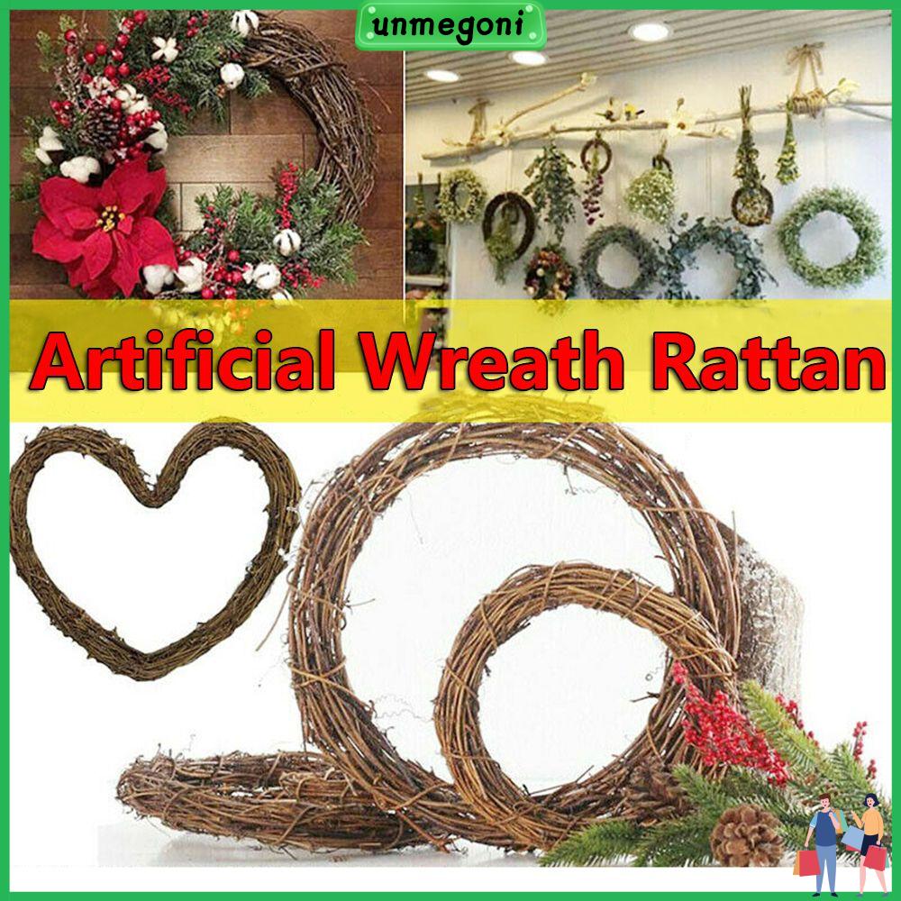 UNMEGONI 10-30CM Thủ công DIY Trang trí giáng sinh Đồ trang trí cho bữa tiệc Xmas Cửa sổ treo Vòng hoa mây Wreath Wicker Cầu mây Hình tròn / hình trái tim