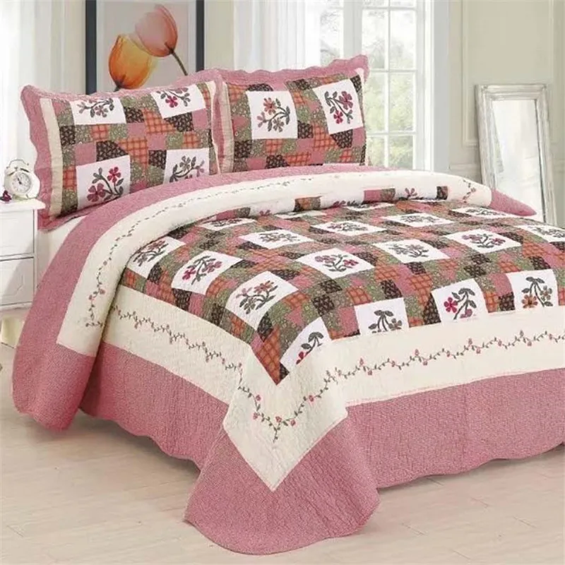 （AA-living） Cotton Quilted Bedspread on the Bed with Pillowcases, Padding Quilt, Blanket Linen, Plaid Coverlet, Cubrecam Bed Cover Colcha ราคา  7,352 บาท*ส่งฟรี