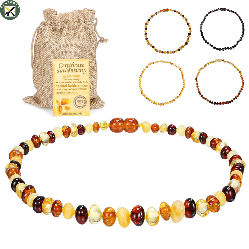 Boupower Baby Kids Amber Necklace Teething Irregular Amber Necklace Pain Reduce ราคา 449 บาท*ส่งฟรี