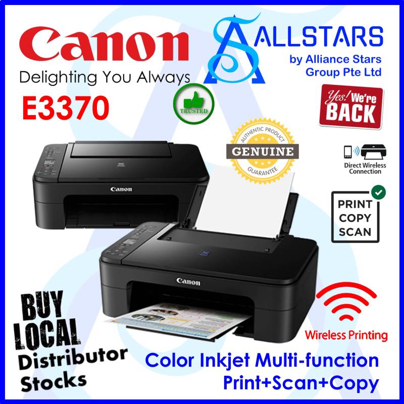 (ALLSTARS : We are Back / Work from Home Promo) Canon PIXMA E3370 Compact Wireless All-In-One Inkjet Printer with LCD for Low-Cost Printing (Warranty 2years carry-in to Canon SG) (*Choice of Black or Red) Singapore