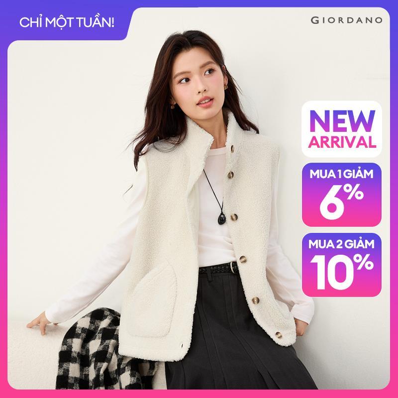 GIORDANO Women Vests Teddy Fleece Warm Vests Stand Collar Button Closure Fashionable Casual Regular Fit Vests 05376875