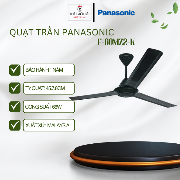 Quạt Trần Panasonic F-60MZ2-K, Màu Đen, Sải Cánh 150cm, Ti Dài 45.7cm, 5 Cấp Gió - BNK