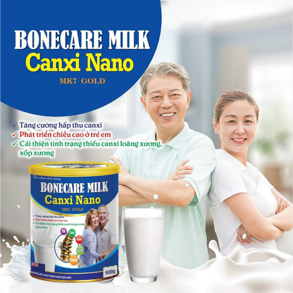 [Hộp 900gr] Sữa Bột Tăng Chiều Cao Bonecare Milk Canxi Nano MK7 Gold- Tăng Cường Hấp Thu Canxi, Phát Triển Chiều Cao Ở Trẻ Em