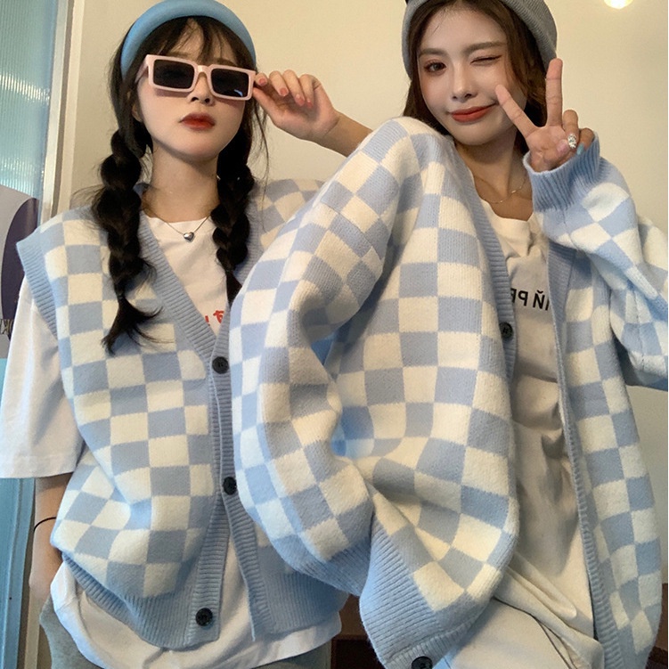 WGB DIDIKA Áo khoác cardigan dệt kim cổ chữ V dáng rộng thời trang thu đông cho nữ