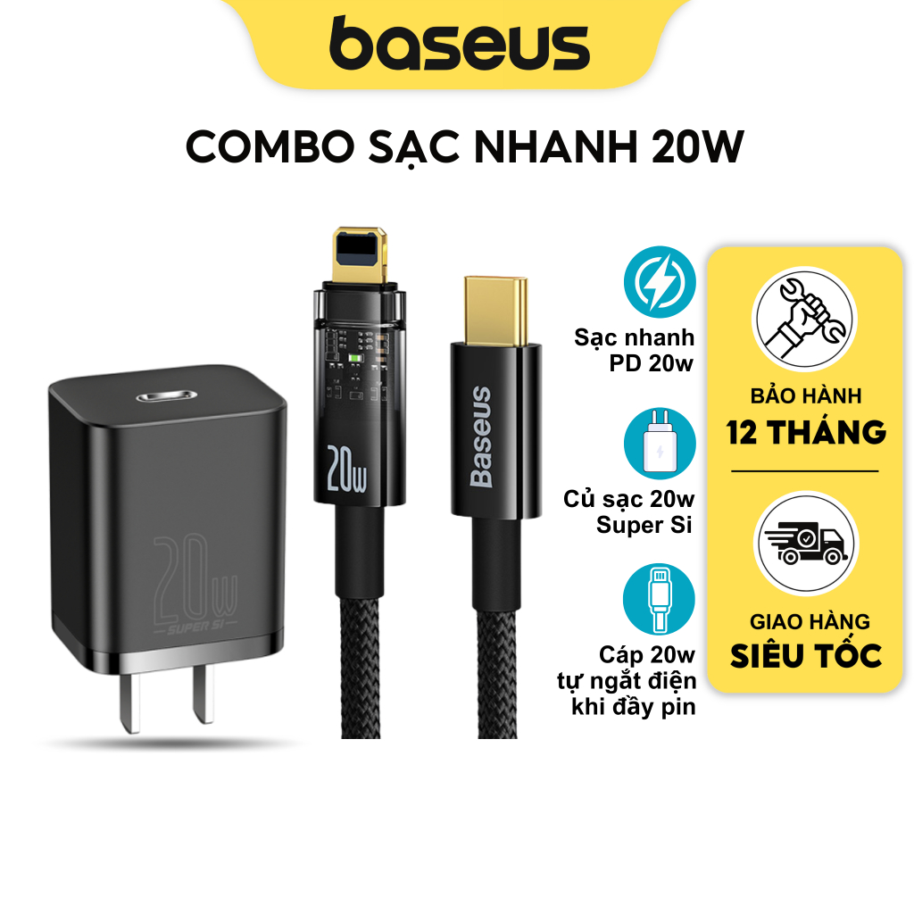 Combo - bộ củ sạc kèm dây cáp sạc nhanh pd 20w , cáp sạc tự ngắt điện thông minh khi đầy pin dùng cho xsm 11 12 13 14...